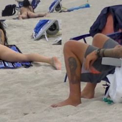 Pic #2 Exhibitionist Wife Alison Topless And Crotchless Thong On Public Beach! - Beach, Brunette, Outdoors, Wife/wives, Amateur