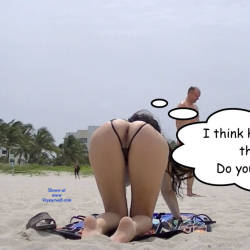 Pic #10 Exhibitionist Wife Alison Topless And Crotchless Thong On Public Beach! - Beach, Brunette, Outdoors, Wife/wives, Amateur