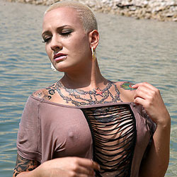 Hippie Hollow See-Thru - Big Tits, Blonde, Outdoors, See Through, Body Piercings, Tattoos, Beach Voyeur