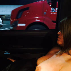 Pic #1 Flashing Fun - Big Tits, Brunette, Public Exhibitionist, Flashing, Outdoors, Public Place, Amateur