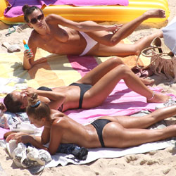 Pic #6 Three wonders On A French Beach - Topless Girls, Beach, Brunette, Outdoors, Bikini Voyeur