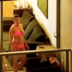 Beautiful neighbor naked with window curtain wide open